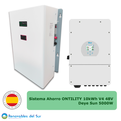 Sistema de ahorro con almacenamiento batería Ontility EB 10kWh V4 a 48V e inversor Deye de 5000W - Renovables del Sur