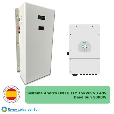Sistema de ahorro con almacenamiento batería Ontility EB 15kWh V3 a 48V e inversor Deye de 5000W - Renovables del Sur
