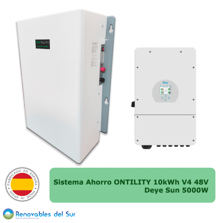 Sistema de ahorro con almacenamiento batería Ontility EB 10kWh V4 a 48V e inversor Deye de 5000W - Renovables del Sur