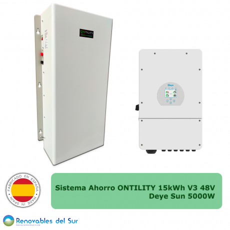 Sistema de ahorro con almacenamiento batería Ontility EB 15kWh V3 a 48V e inversor Deye de 5000W - Renovables del Sur