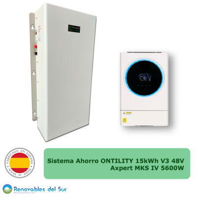 Sistema de ahorro con batería de litio Ontility 15kWh V3 e inversor Voltronic Axpert MKS IV 5600W